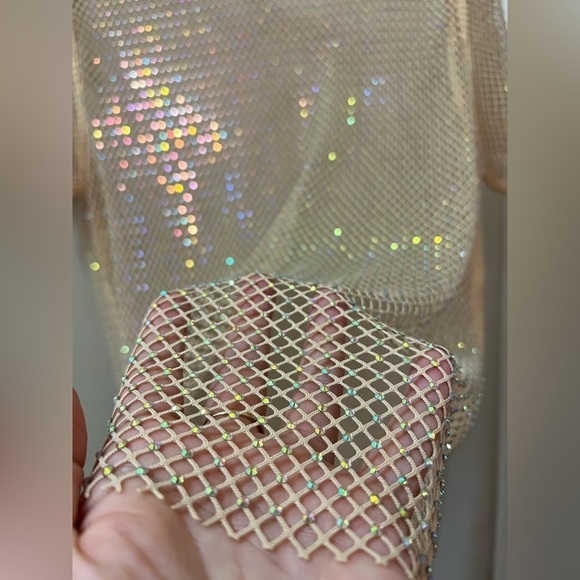 Sunday in Brooklyn mesh rhinestone women’s top stretchy shiny size xl - Picture 5 of 9